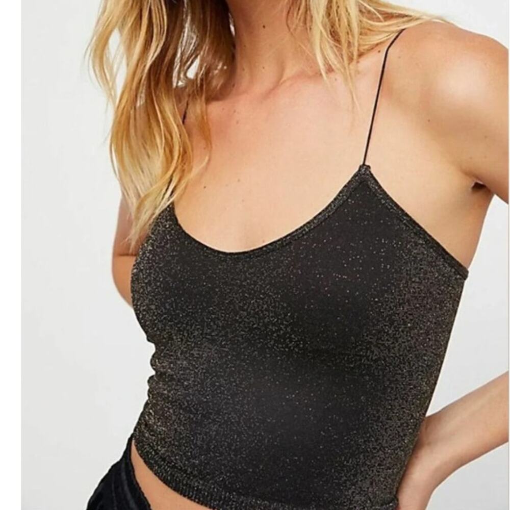 Free People Gold Sparkle Micro Brami Tank Festival Rave Whimsical Size XS/Small
